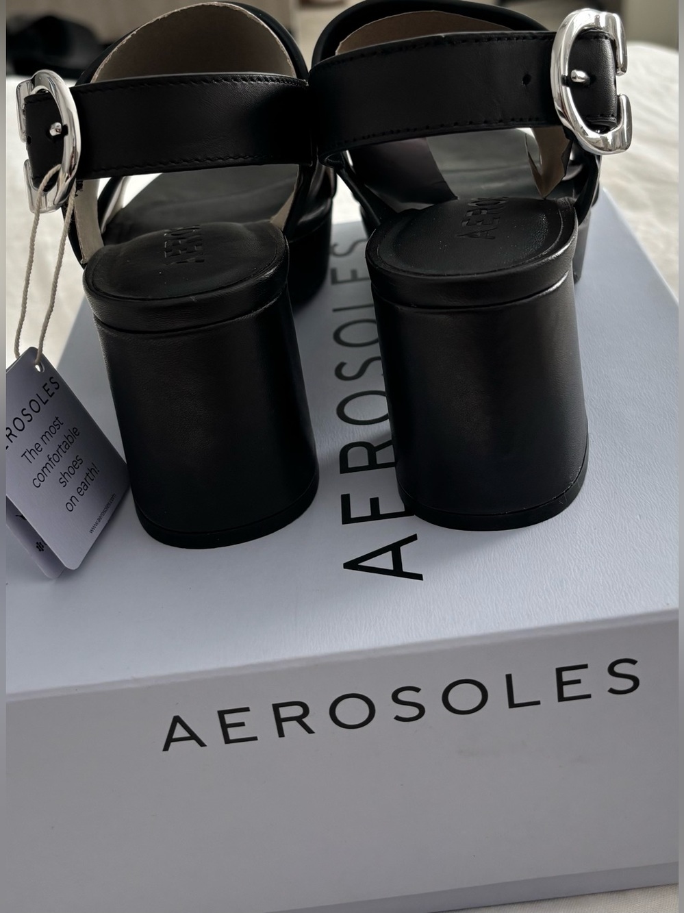 Aerosoles Camera Platform Sandals Black Leather Size 7M NEW In Box - Picture 4 of 10
